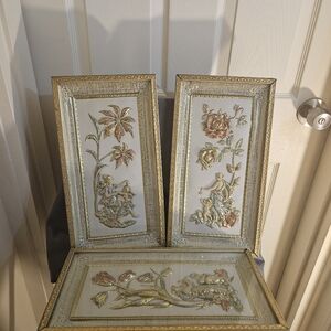 Elegant Gold and Cream Glass Art Panels